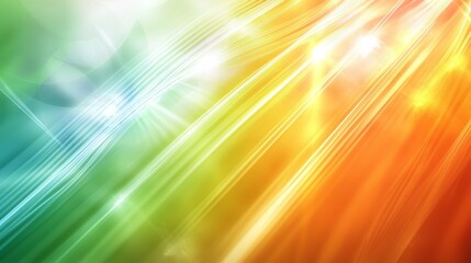 Poster - Colorful light beams intersect, forming an abstract background design featuring a vibrant gradient of green, yellow, and orange hues, radiating energy and brilliance