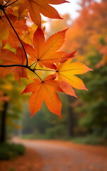 Wall Mural - Vibrant autumn leaves create a colorful backdrop against the natural beauty of the changing seasons scenery outside._00001_