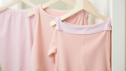 Poster - Underwear is displayed on hangers against a soft pastel colored background in a context of household chores and laundry._00002_