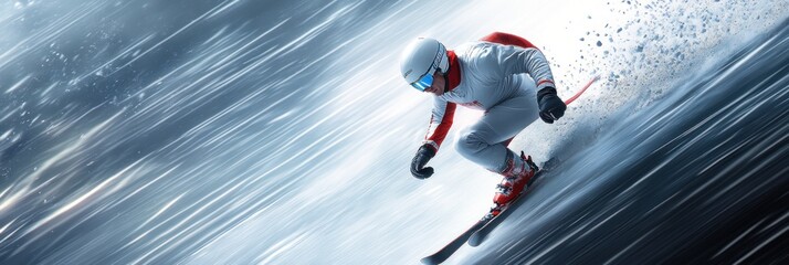 Poster - A skier in motion on a snowy slope, showcasing speed and agility.