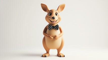Poster - A cheerful cartoon kangaroo wearing a bow tie, posing playfully against a plain background.