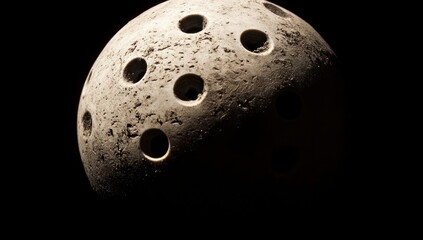 Aufkleber - A textured sphere with holes, resembling a celestial body or a unique design element.