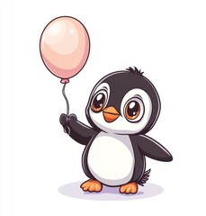 Poster - A cute cartoon penguin holding a pink balloon, evoking a playful and joyful atmosphere.