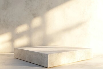 Poster - A minimalistic display platform in a softly lit interior space.
