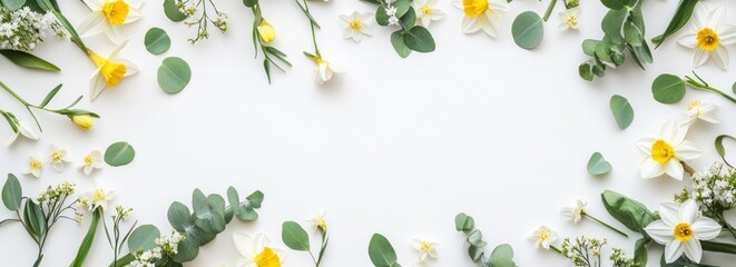 Aufkleber - A floral arrangement featuring white and yellow flowers, surrounded by greenery on a light background.