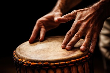 Poster - A close-up of hands playing a drum, highlighting rhythm and musical expression.