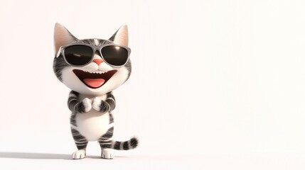 Poster - A cheerful cartoon cat wearing sunglasses, expressing joy and playfulness.