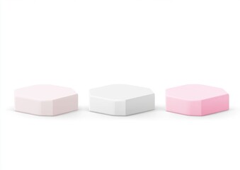Poster - Three hexagonal-shaped objects in pink and white colors arranged in a row.