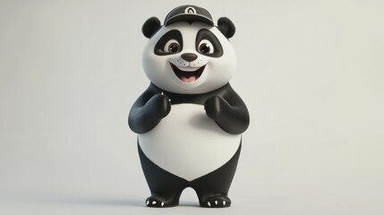 Poster - A cheerful cartoon panda character with a cap, designed for a playful and friendly vibe.