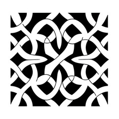 Aufkleber - An intricate black and white abstract pattern featuring interwoven shapes.