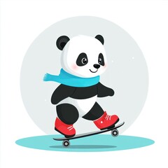 Poster - A cute panda skateboarding with a scarf and red shoes, showcasing a playful and fun vibe.