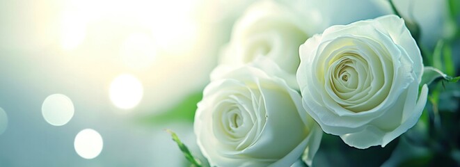 Poster - A close-up of white roses with a soft, dreamy background, symbolizing purity and elegance.
