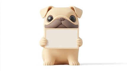 Aufkleber - A cute cartoon pug holds a blank sign, inviting customization or messages.