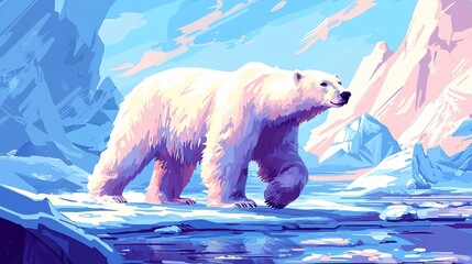 Wall Mural - majestic polar bear walking on arctic ice.