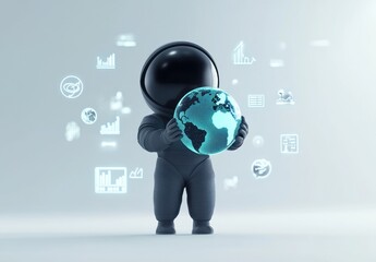 Poster - A cartoonish astronaut holds a glowing globe surrounded by data and analytics icons.