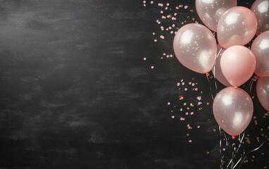 Poster - A cluster of pink balloons with confetti on a dark background, ideal for celebrations.