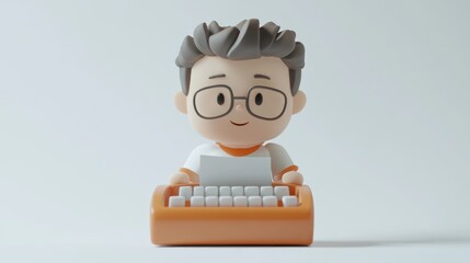 Poster - A cute cartoon character typing on an orange typewriter, representing creativity and writing.