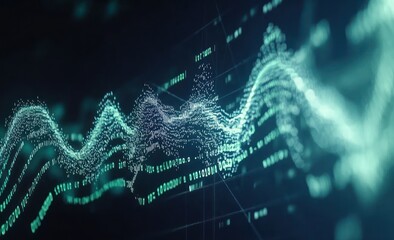 Poster - Abstract visualization of data waves representing digital information and technology concepts.