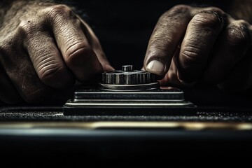 Poster - Close-up of hands adjusting a control knob, suggesting precision and focus.