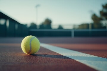 Aufkleber - A close-up of a tennis ball on a court, emphasizing the sport's equipment and setting.