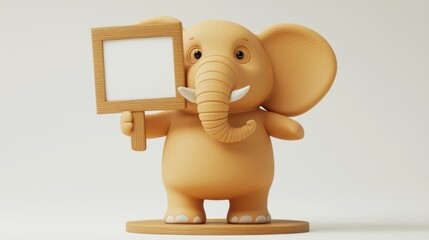 Poster - A cute cartoon elephant holding a blank sign, ready for messages or announcements.