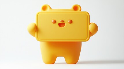 Aufkleber - A cheerful yellow bear-like figure holding a rectangular sign, exuding a playful vibe.