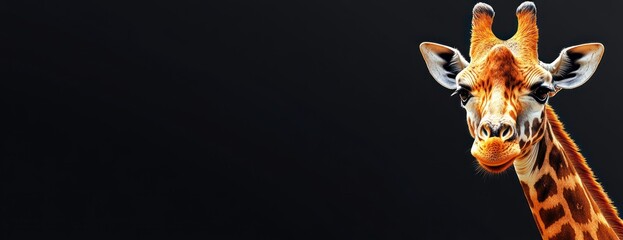 Aufkleber - A giraffe with a playful expression against a dark background.