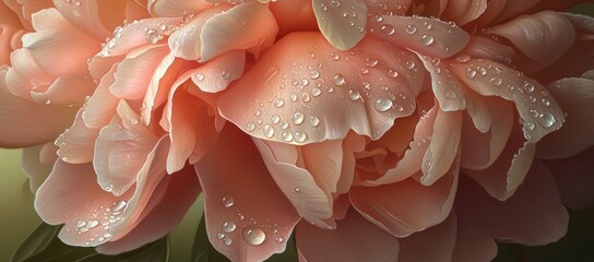 Fototapete - A close-up of a soft pink flower with water droplets, showcasing its delicate beauty.