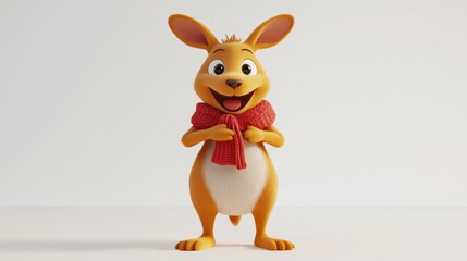 Poster - A cheerful cartoon kangaroo wearing a red scarf, smiling and standing in a playful pose.
