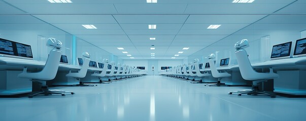 Poster - Futuristic command center with advanced workstations