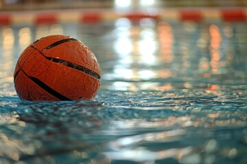 Poster - A basketball floats in a pool, reflecting light and creating a serene atmosphere.
