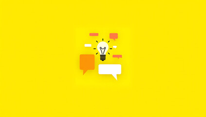 Wall Mural - Concepts of idea and creativity are depicted with lightbulb and speech bubbles on a bright yellow background in this illustration._00002_