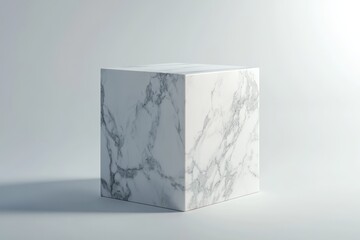 Poster - A minimalist marble cube on a soft background, showcasing texture and elegance.