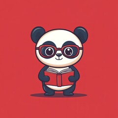 Poster - A cute panda character wearing glasses and holding a book, set against a red background.