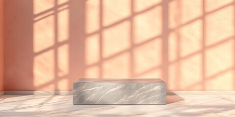 Aufkleber - A minimalist scene featuring a stone block against a textured pink wall with shadow patterns.