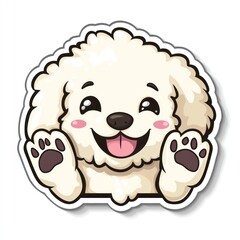 A cute cartoon illustration of a fluffy dog with a happy expression and playful pose.