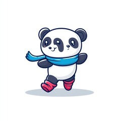 Poster - A cute cartoon panda wearing a scarf and boots, happily running.