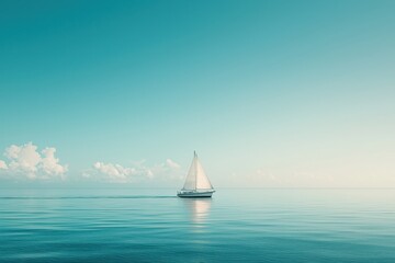 Wall Mural - A sailboat is sailing in the ocean on a clear day