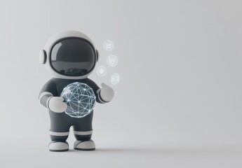 Poster - A stylized astronaut figure holding a glowing globe, symbolizing technology and connectivity.