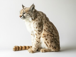 Poster - A side view of a lynx sitting gracefully against a neutral background.
