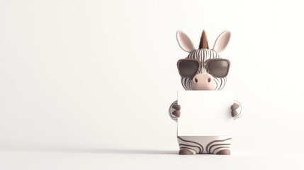Aufkleber - A cartoon zebra unicorn wearing sunglasses holds a blank sign against a minimalist background.