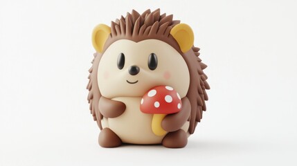 Poster - A cute cartoon hedgehog holding a red mushroom, designed in a playful, colorful style.