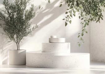 Poster - Minimalist display featuring circular platforms and greenery for aesthetic appeal.
