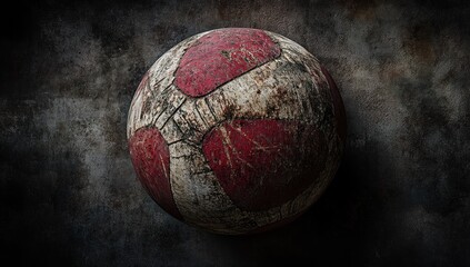 Aufkleber - A worn soccer ball resting on a textured surface, showcasing its weathered appearance.