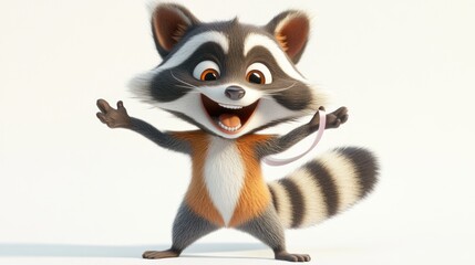 Aufkleber - A cheerful cartoon raccoon character with a playful expression and outstretched arms.