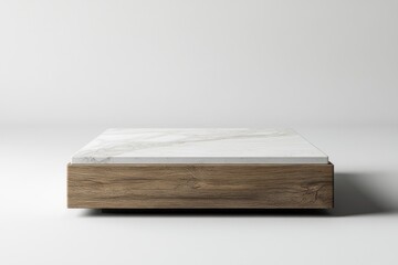 Leinwandbilder - A minimalist platform bed with a marble top and wooden base, designed for modern interiors.