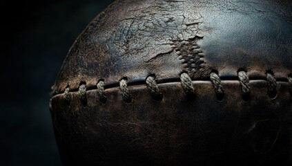 Poster - A close-up of a vintage leather football, showcasing its texture and stitching details.