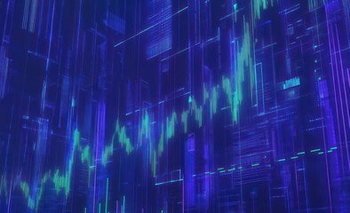 Aufkleber - Abstract digital background featuring a fluctuating graph with vibrant blue and green lines.