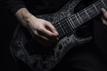 Aufkleber - A close-up of a person playing a dark-colored electric guitar.