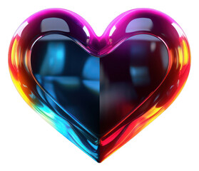 Wall Mural - PNG  3D render of neon hearts icon illuminated futuristic reflection.